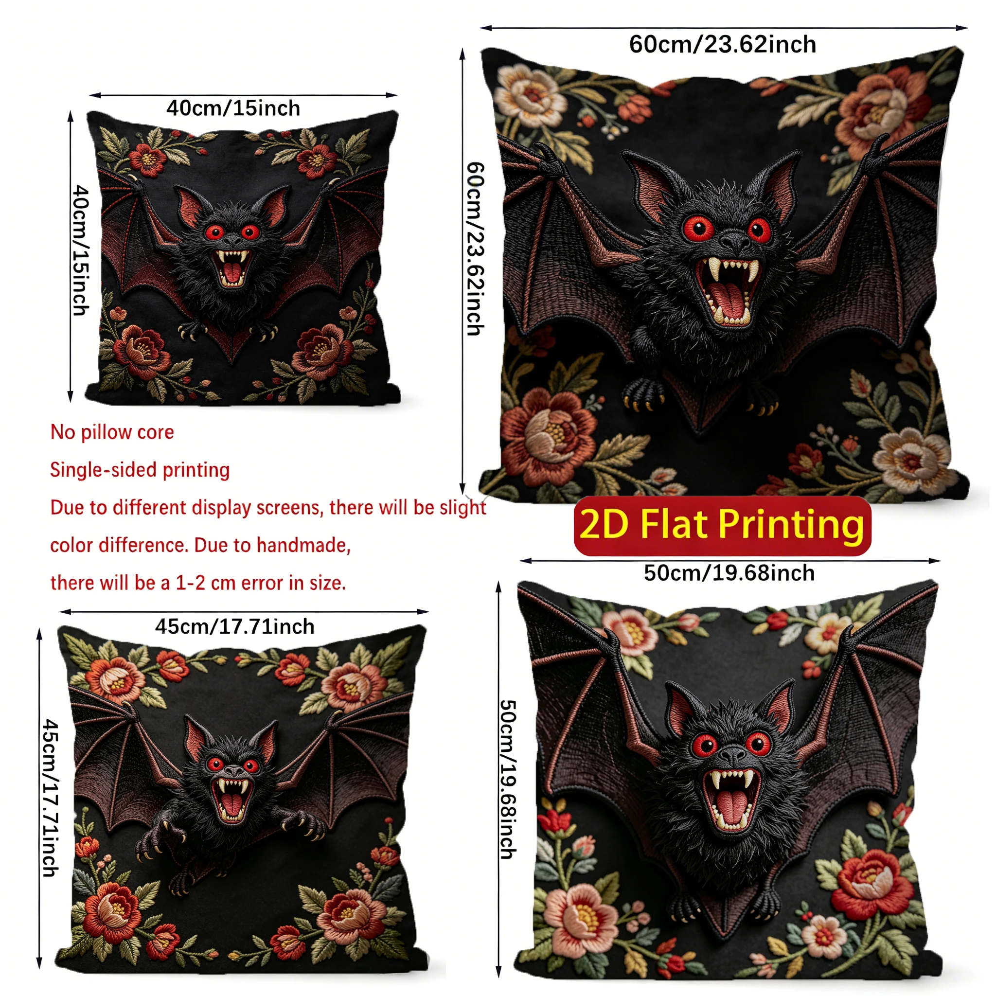 Goth Floral Vampire Bat Throw Pillow Covers Pattern Cushion Cover Suitable for Sofa Bedroom Car Pillow Cover