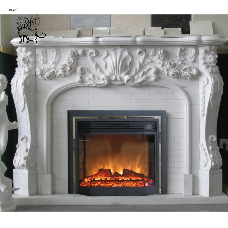 BLVE الراقية الفاخرة يدوية الصنع لويس XV نمط منحوت الأبيض الإيطالي كارارا الرخام الموقد MFJ-04 #2