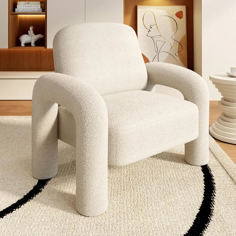 

Sherpa Accent Chair, Teddy Upholstered Arm Single Sofa, Cozy Fluffy Reading Chair for Living Room, Bedrooms, Corner (Crea