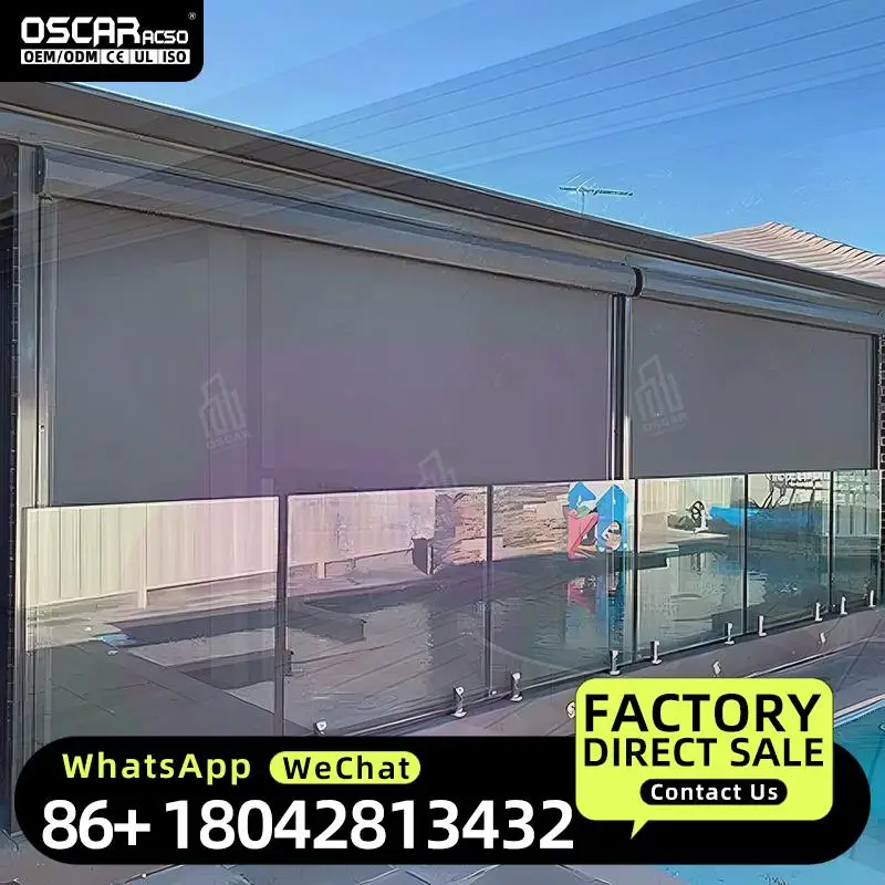 Factory Direct Supply Outdoor Garden Privacy Screen Zip Track Windproof Retractable Patio Motorized Roller Blind Deck Balcony Ba