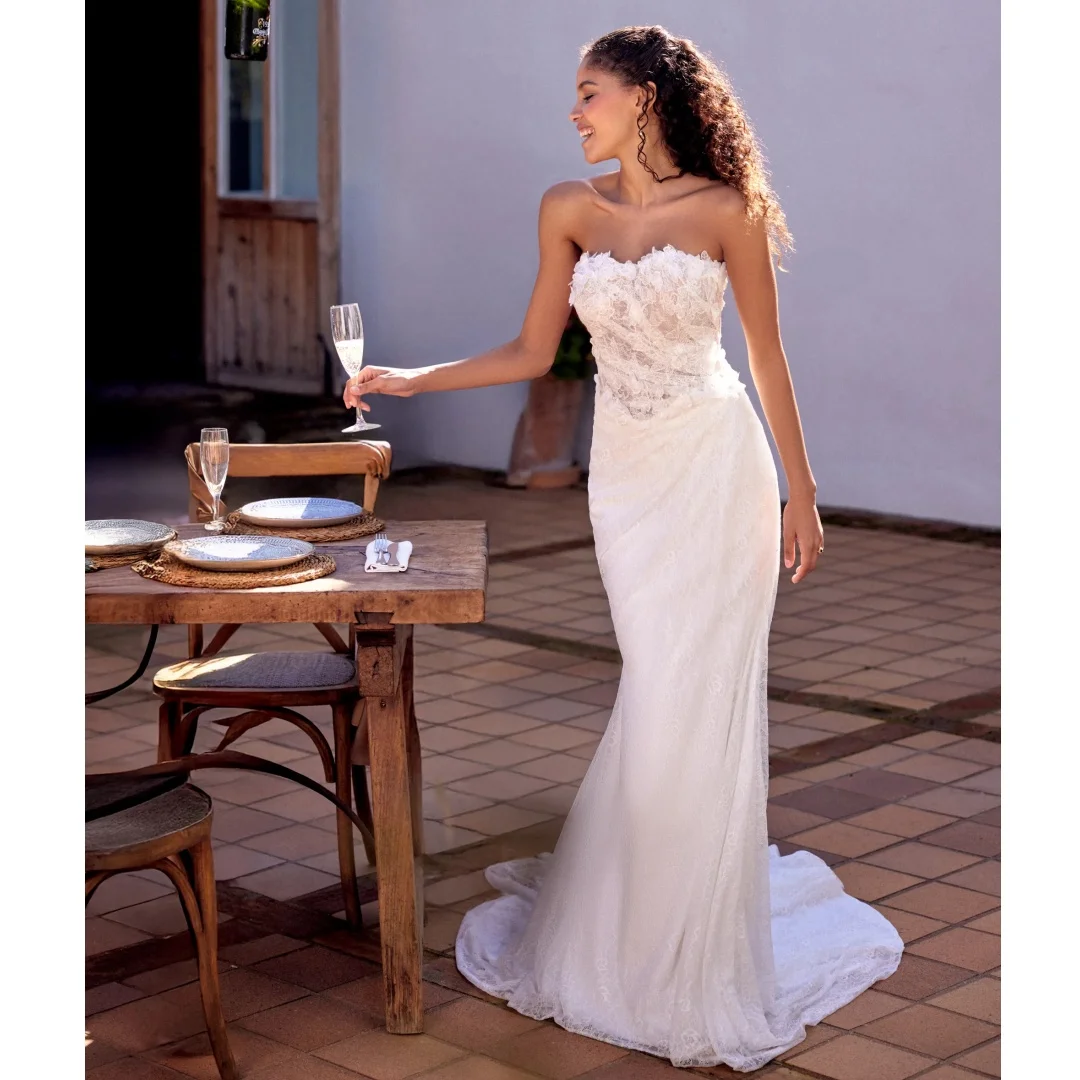 

Mermaid Wedding Dresses Lace Appliques Sweep Train Vestido de Novia Customized Sweetheart Robe De Soirée