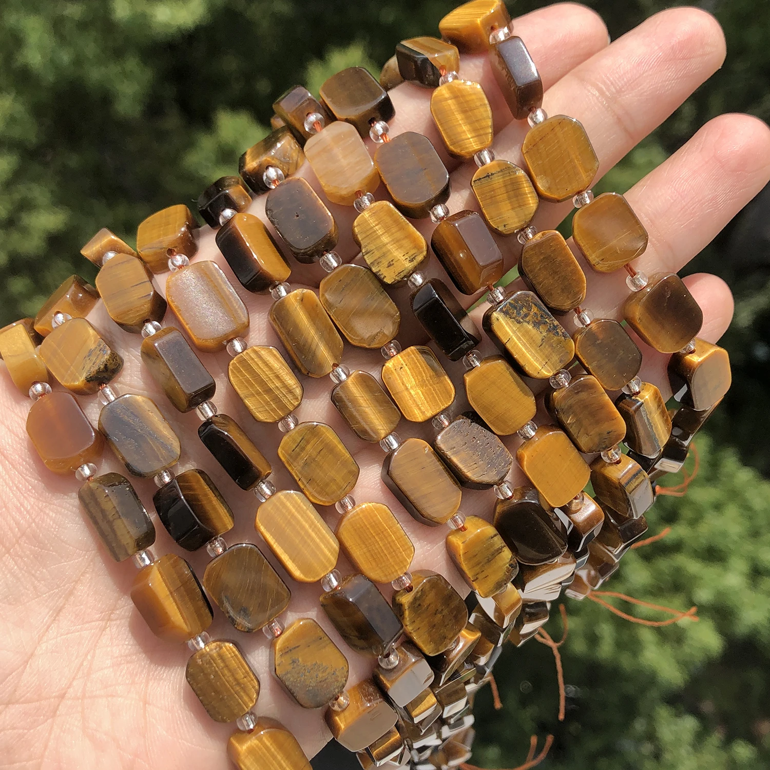 12x8.5mm Natural Yellow Tiger Eye Stone Bead Rectangle Shape Beads For Jewelry Making DIY Bracelets Necklaces 7.5 inch/15 inch