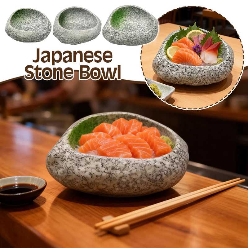 

Creative Japanese Stone Bowl Ceramic Tableware Restaurant Sashimi Sushi Plate Barbecue Shaop Plate Fruit Salad Dessert Bowl
