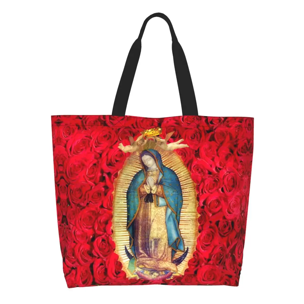 moda-personalizada-impressao-guadalupe-virgem-maria-com-flores-sacolas-de-compras-reutilizaveis-lona-ombro-shopper-bolsa-catolica