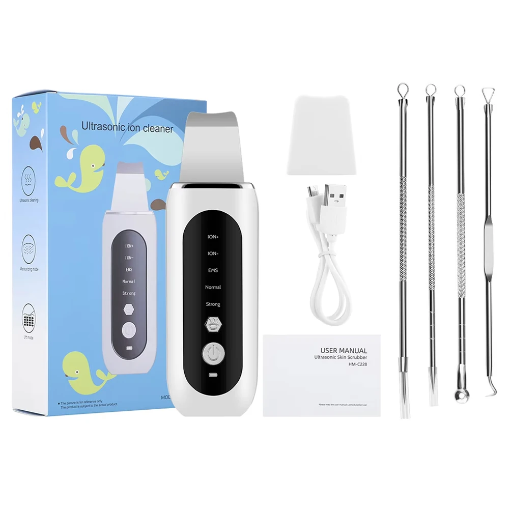 بالموجات فوق الصوتية الجلد الغسيل الاهتزاز الوجه ملعقة الرؤوس السوداء حب الشباب مزيل الوجه الغسيل مجرفة تنظيف التجويف تقشير شد الوجه
