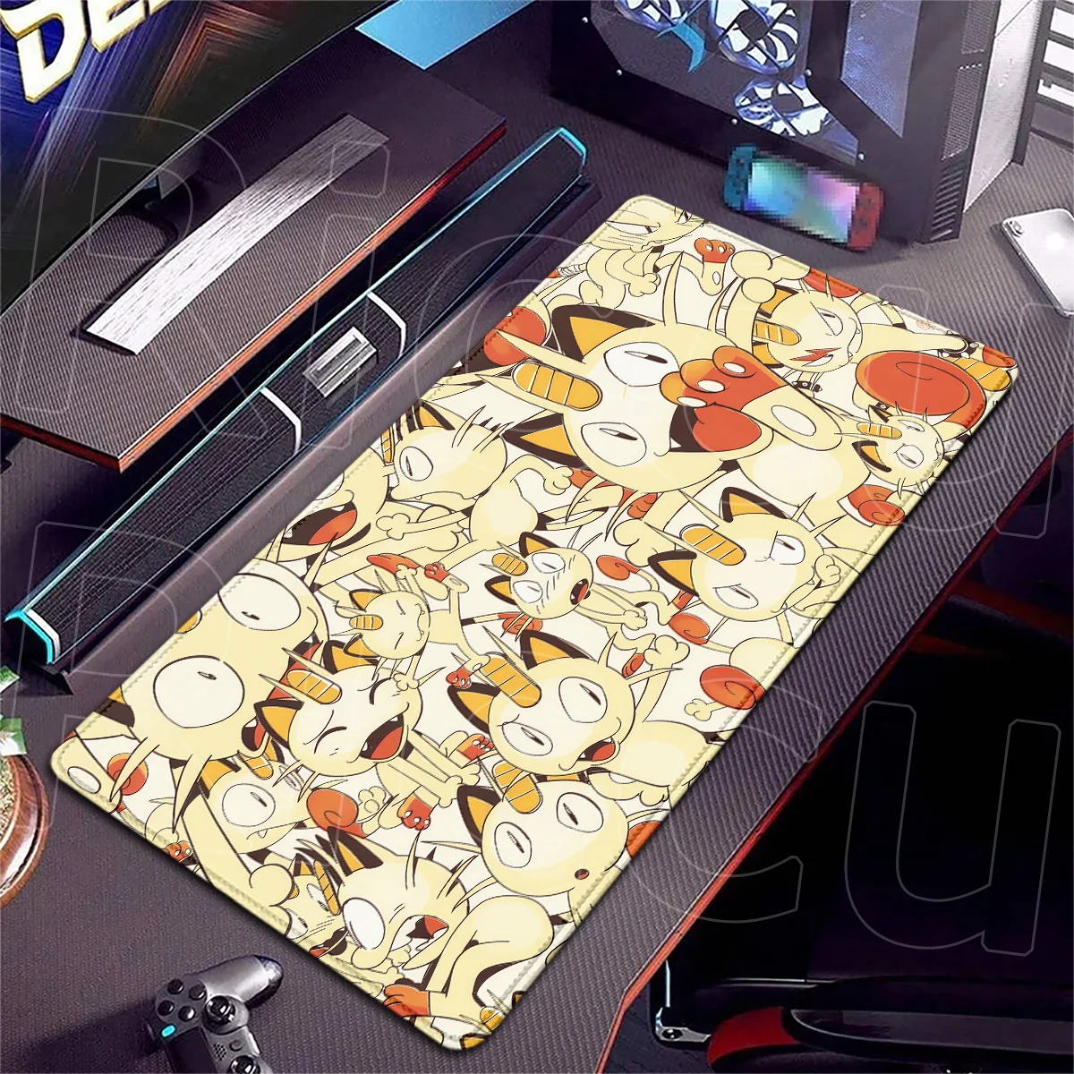 Podkładki pod mysz do gier komputerowych 900x400mm, gumowe akcesoria PC, zmywalne, anime Meowth, duże podkładki pod klawiaturę, Pokemon, obszyte krawędzie, dywanik.