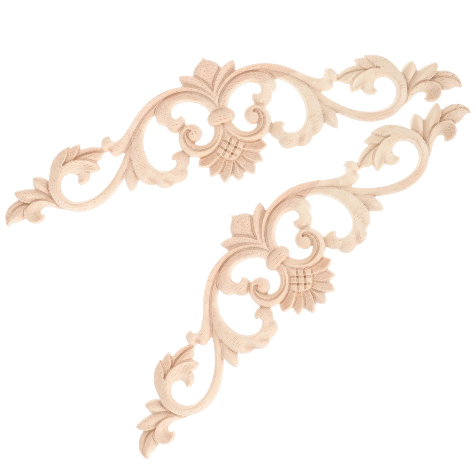 

2Pcs Solid Wood Floral Inlay Decor Premium Carved Wooden Appliques for Cabinet Door DIY Furniture Upgrade Wood Trim Molding