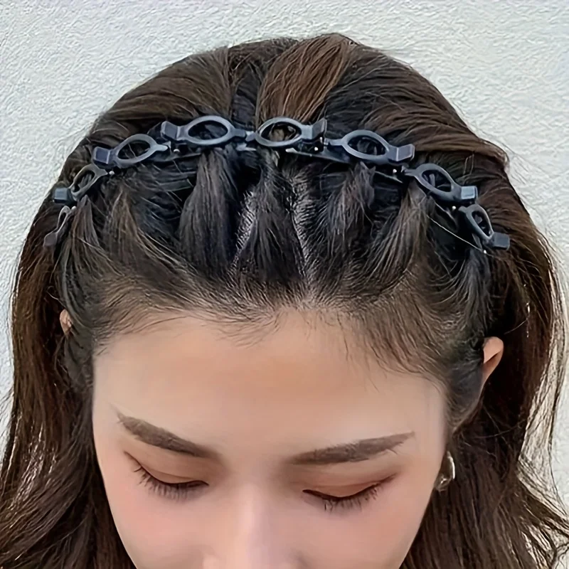Lot de 2 pinces à cheveux rétro tressées, double couche et creuses pour ajouter du volume, coiffer les franges, les chignons, bandeau de couleur unie, accessoire capillaire