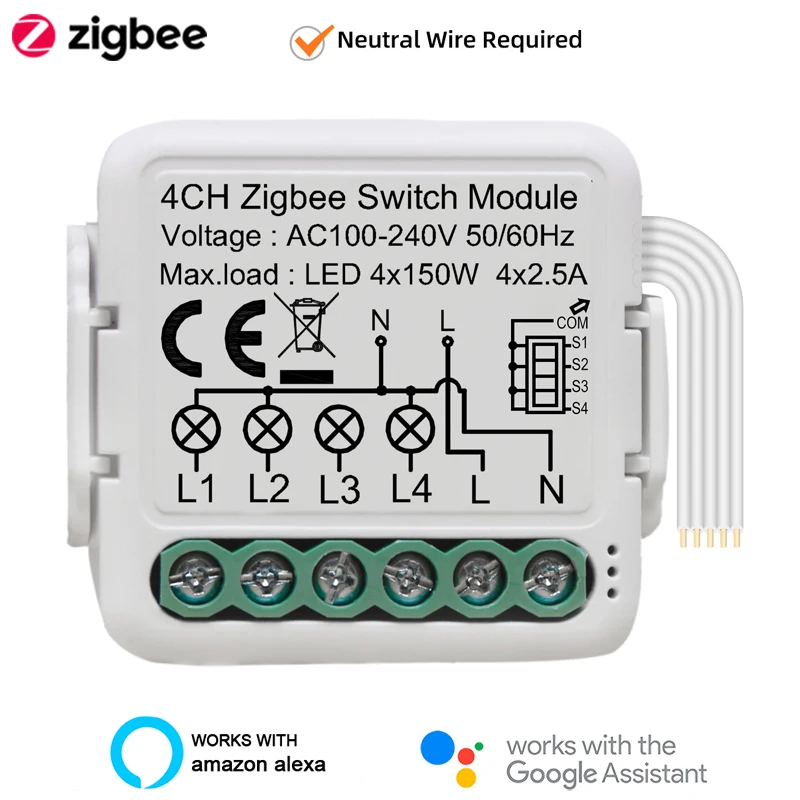 Lonsonho Tuya Smart Zigbee Switch Module Relay 1 2 3 4 Gang Smartlife Home Automation Alexa Google Assistant Alice Compatible