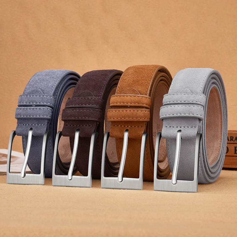 Sude Belts Cow Leather for Man And Lady Plaid Jeans Pin Buckle Luxury High Quality Classic Genuine Leather Sude Belts Cow Leathe