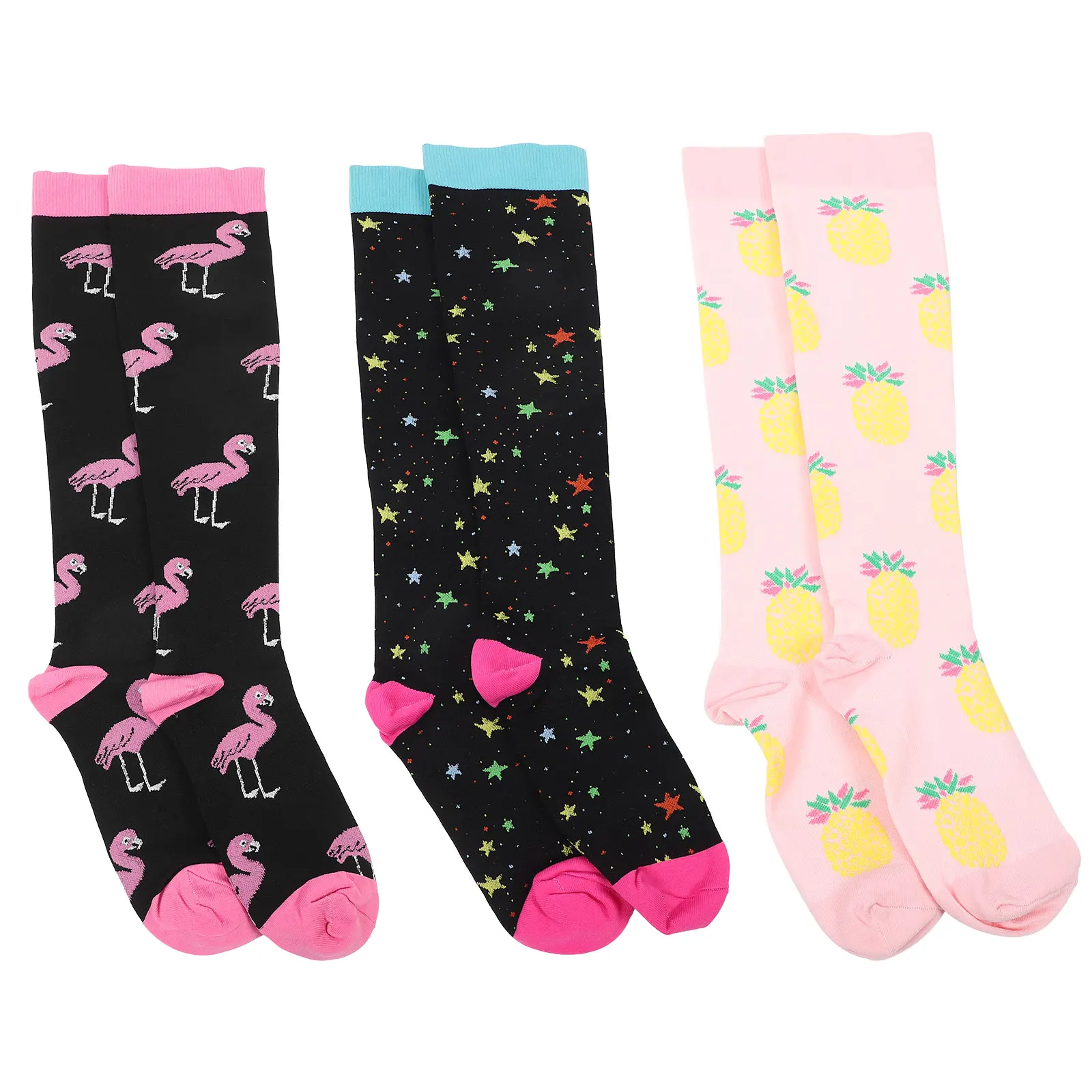 

3Pairs Elastic Compression Socks Calf Protection Breathable Sports Fitness Workout Long Socks Suitable for Running Hiking