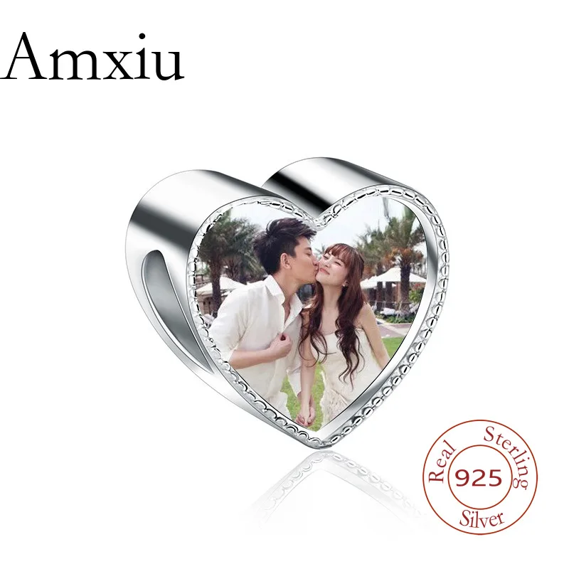 

Amxiu, браслет из стерлингового серебра 925, изготовленные на заказ бусины для женщин, аксессуары, сделай сам, свободные креативные фотобусины с большими отверстиями, подарок Fpr