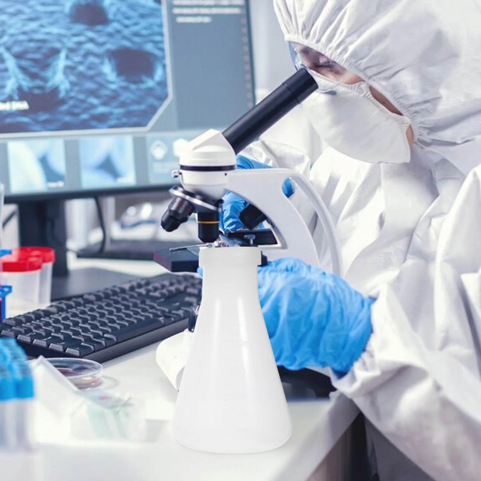 

3Pcs Plastic Flask Conical Screw Cap Stable Base Clear Scale Laboratory Chemistry Experiment Set 50ml 100ml 500ml