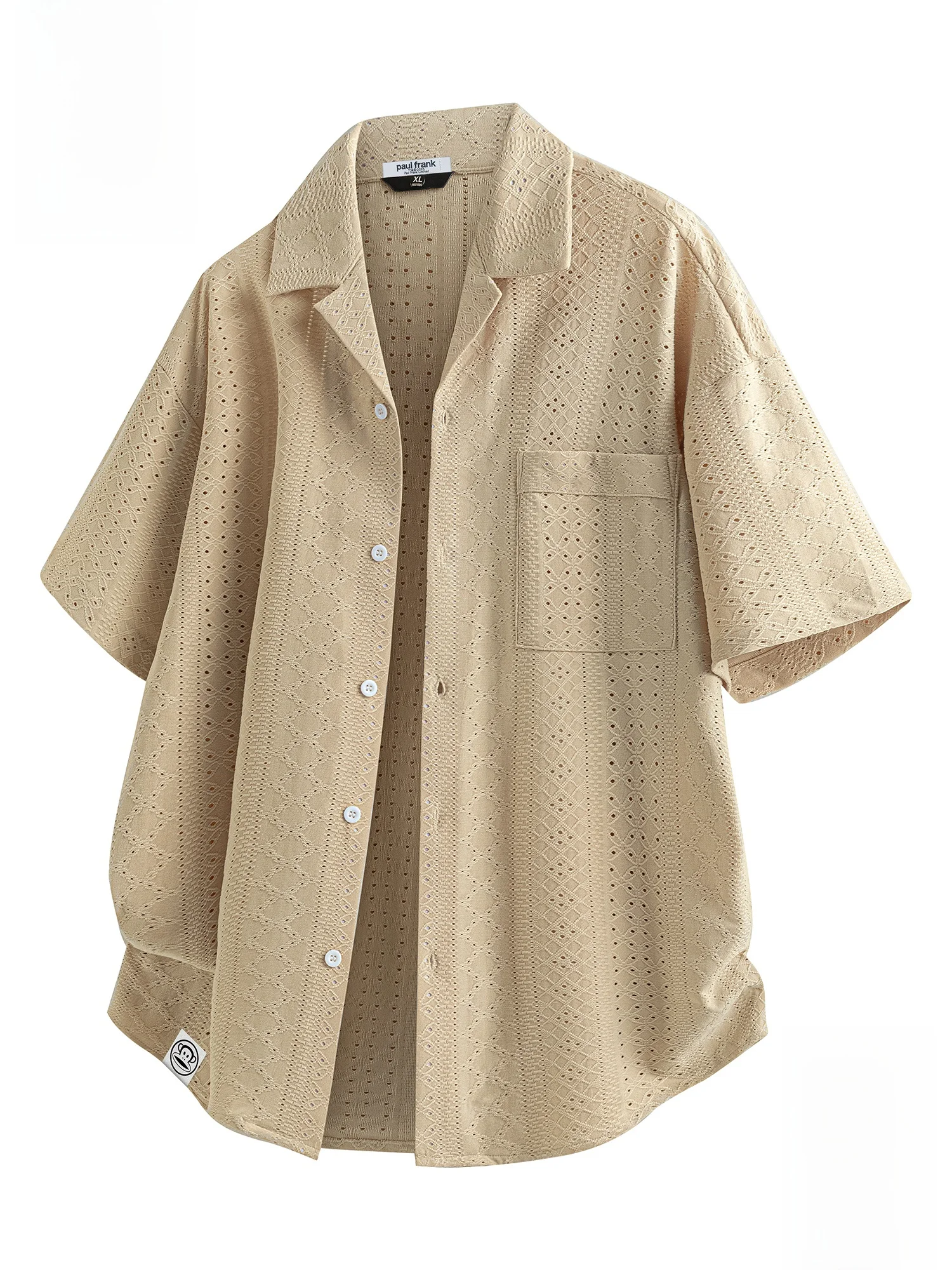 

PaulFrank Casual Cuban Collar irt Men's Summer Thin Breathable Loose ort Sve irt Comfortable Polyester Fiber