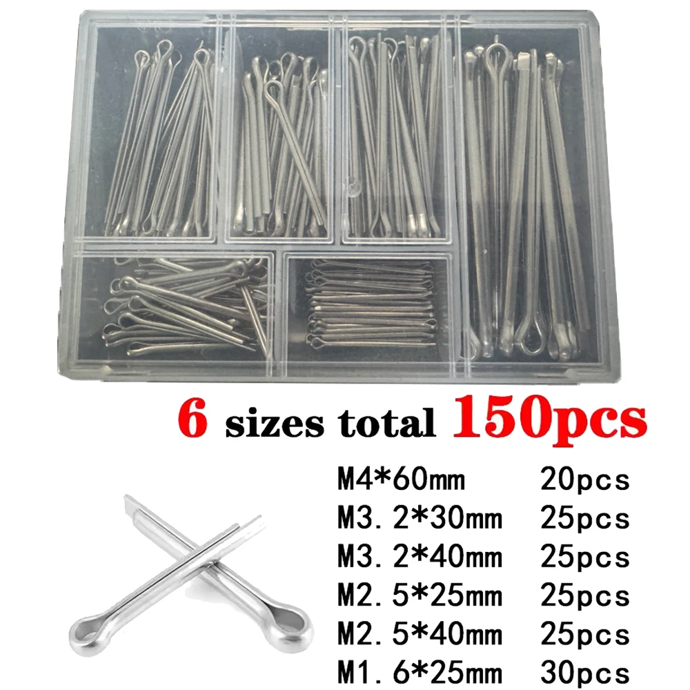 

304 Stainless Steel Car Break Split Pins Assortment Kits U Shape Type Cotter Pins Set M1.6 M2.5 M3.2 M4