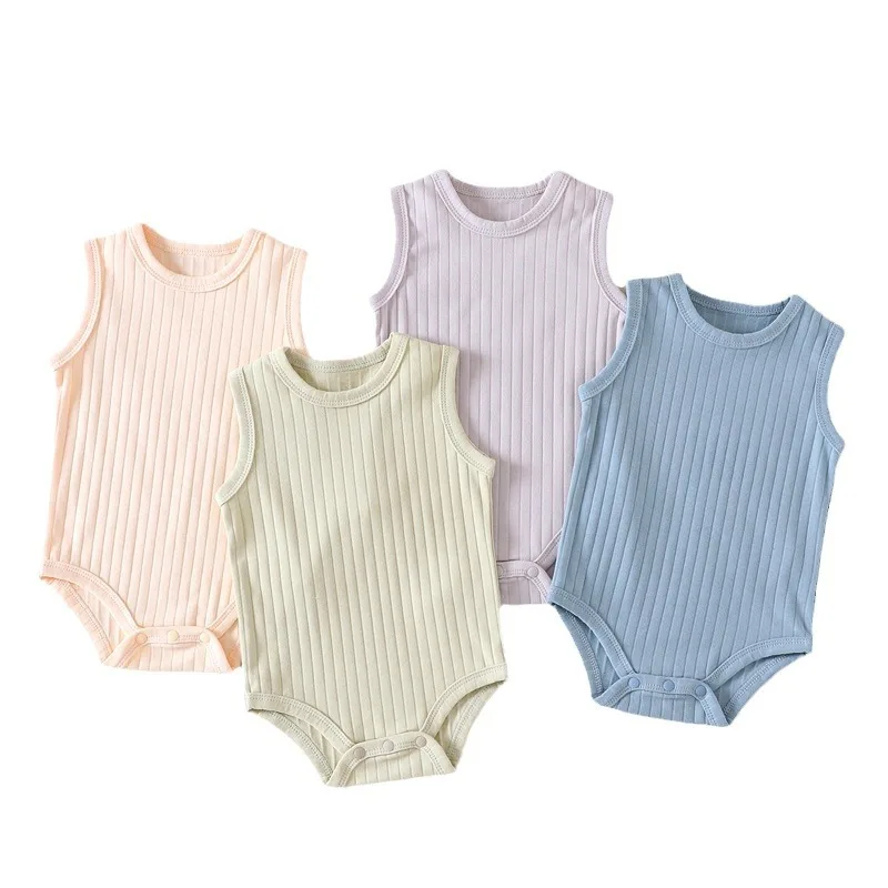 

Summer 0-24 Months Baby Boy Girl Clothes Sleeveless Rompers Solid Color Slat Undershirts Jumpsuits Baby Outfits