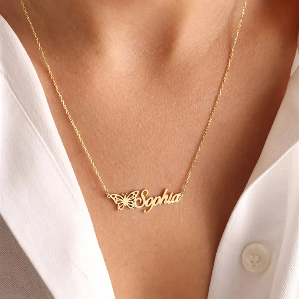 Collares con nombre personalizado para mujer, collar con corazón, gargantilla de mariposa, acero inoxidable, joyería de boda, regalo Bff