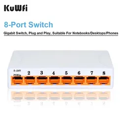 KuWFi 8 Ports Gigabit Switch 1000Mbps Ethernet Switch RJ45 Hub Internet Splitter Network Switcher Desktop Smart WIFI Switcher