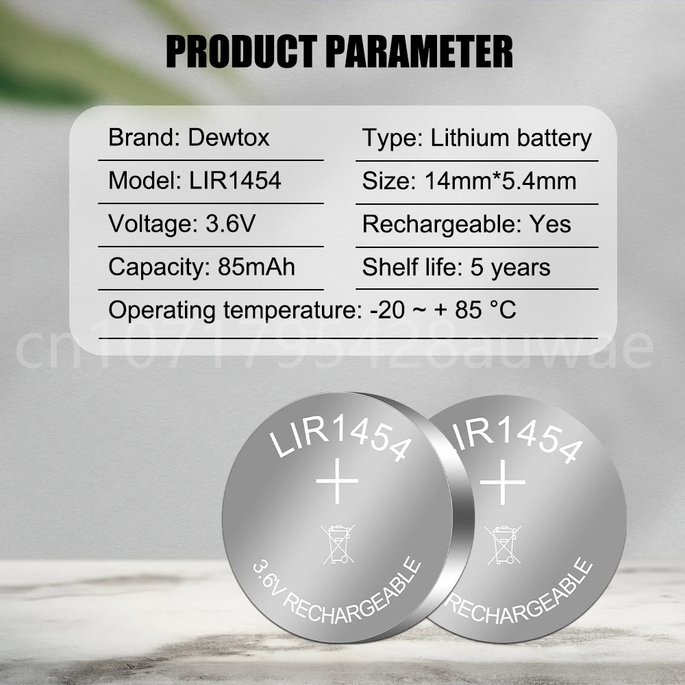 1-5PCS LIR1454 LIR 1454 3.6V Lithium Li-ion Rechargeable Battery for TWS Bluetooth Headset Smart Watch Bracelet CR1454 ICR1454S