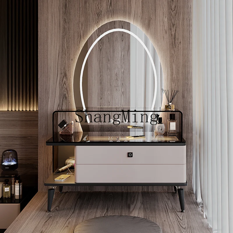 

FG smart large mirror integrated storage cabinet light luxury solid wood bay window bedroom simple modern makeup table