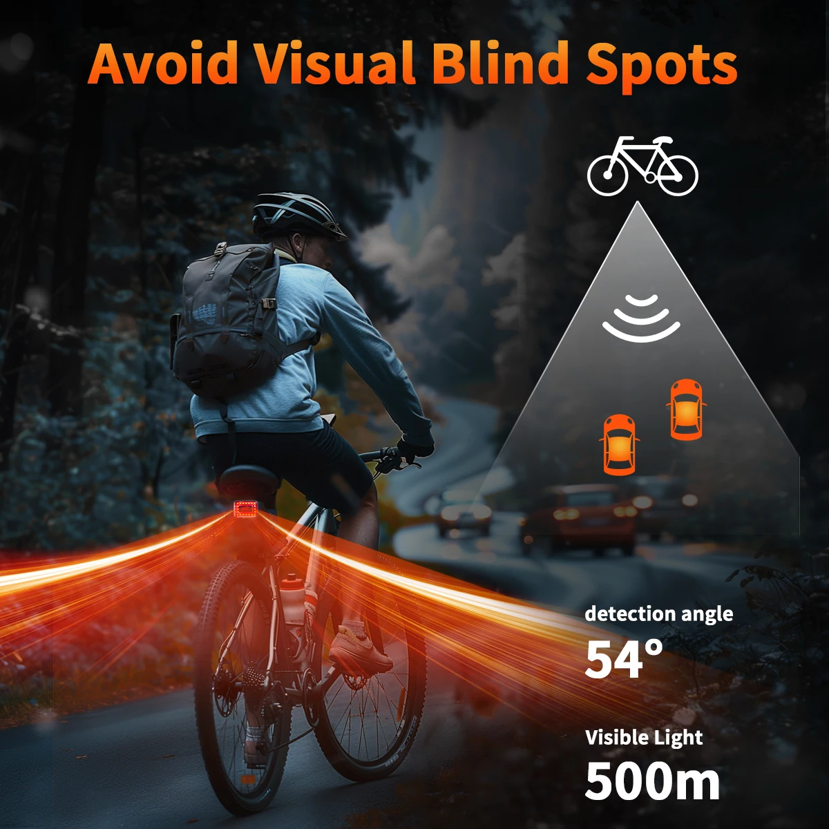 Rockbye Bicycle Radar Tail Light IPX64 Waterproof LED Bicycle Radar Rear Light Type-C Rechargeable Bicycle Safety Warning Light