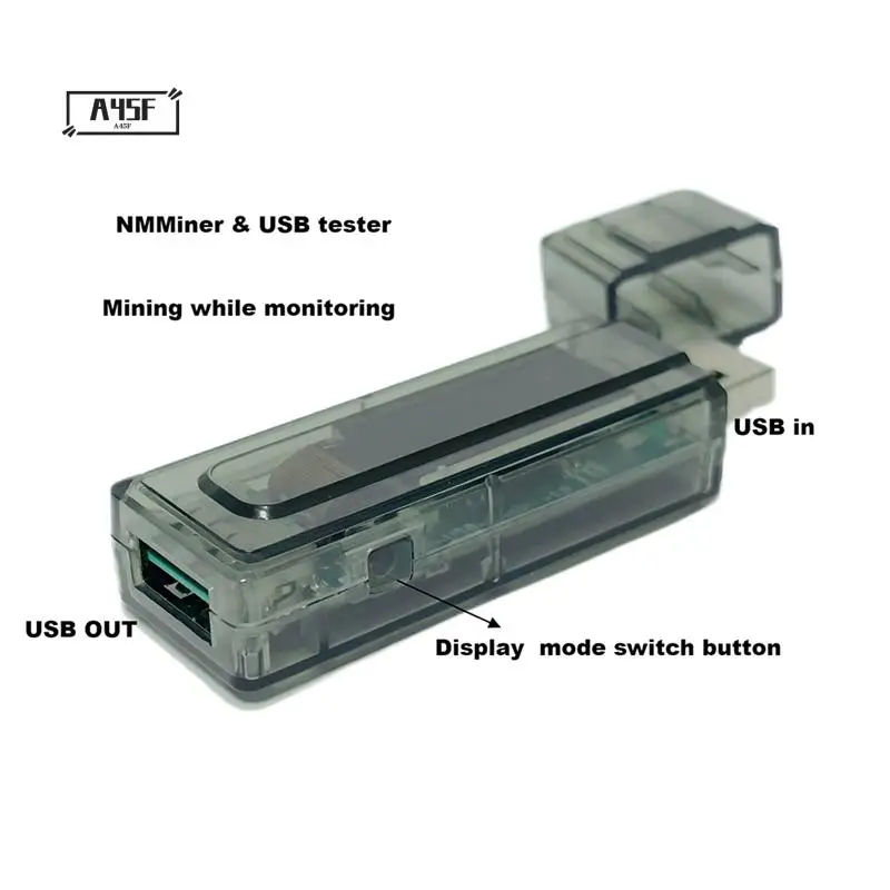 

A45F-Nmminer Miner 117KH/S USB-цепочка ESP32 Крипто-майнер с адаптером BTC Solo Lottery Miner Амперметр USB-A Series Form Chain