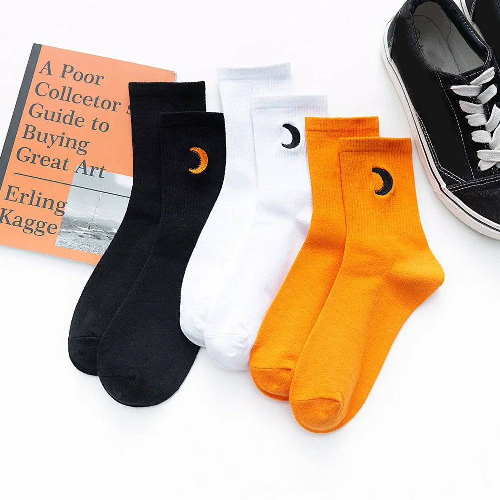 3 أزواج من الجوارب القطنية للنساء منتصف الساق، مريحة ومسامية ومتينة، تصميم بسيط للحفلات والأنشطة المدرسية، جوارب قطنية