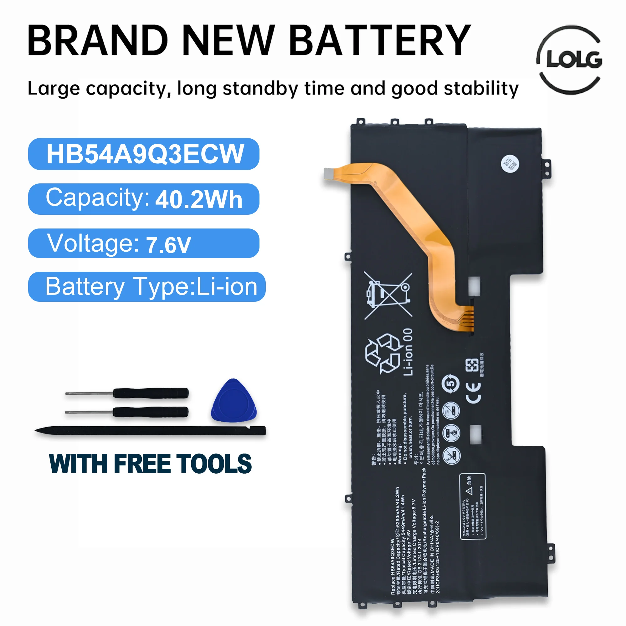 

Аккумулятор для ноутбука LOLG HB54A9Q3ECW для Huawei MateBook X, WT-W09, WT-W19, WX9
