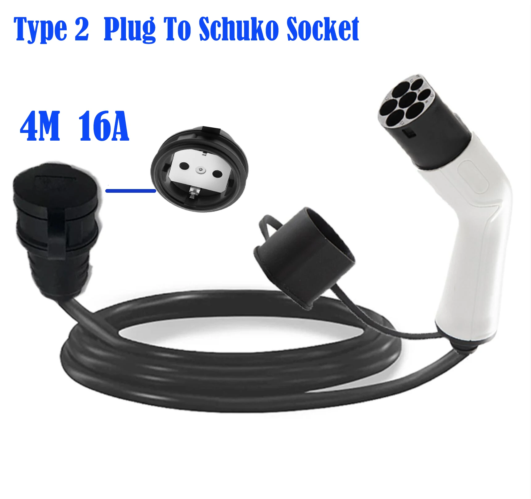 Type 2 EV Adapter 16A 1Phase Type2 to SCHUKO For Electric Bicycle Motorbike Charge From Public Charging Stations With Schuko