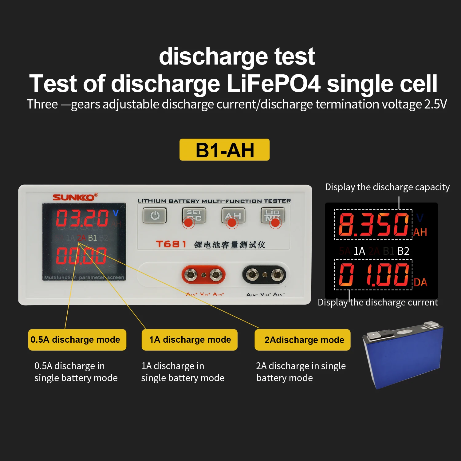 

sunkko T-681 0-55V 0-84V Lithium Battery Capacity Tester 18650 Battery Voltage Tester Lithium Iron Lithium Resistance Tester