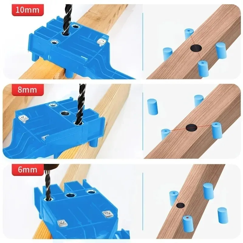

Woodworking Dowel Handheld Drill Guide and Hole Saw Tool 6/8/10mm Drill Bit For Carpentry Straight Hole Locator Clamp