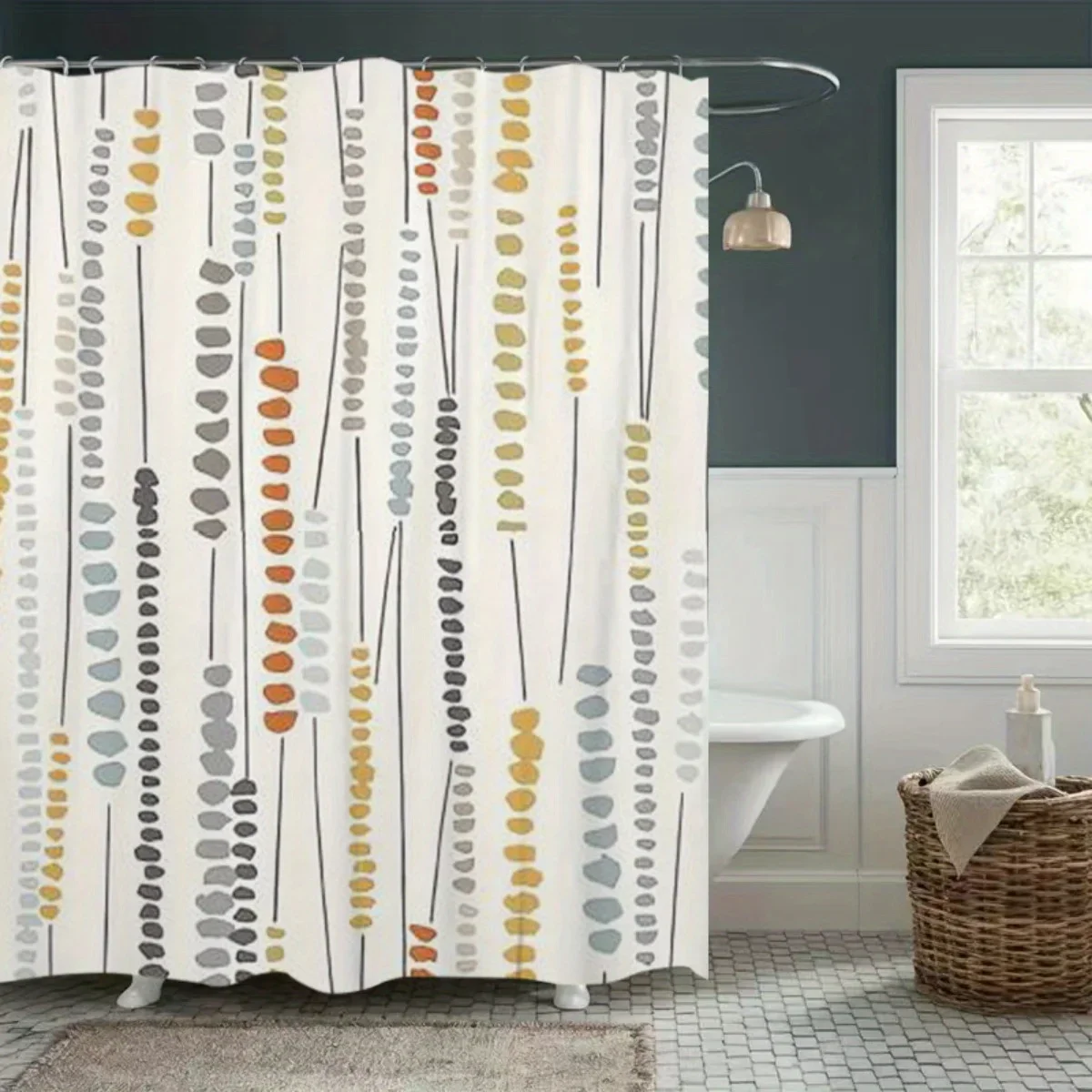 

Abstract Vertical Dot Pattern Shower Curtain - Simple & Clean Design, Non-Perforated Ultra-Wide Rings, Spring Bathroom Decor