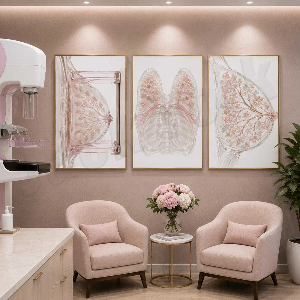 Breast Care Center Mammography X-ray Art Canvas Print, Female Anatomy, Radiology Medical Office Decoration Poster