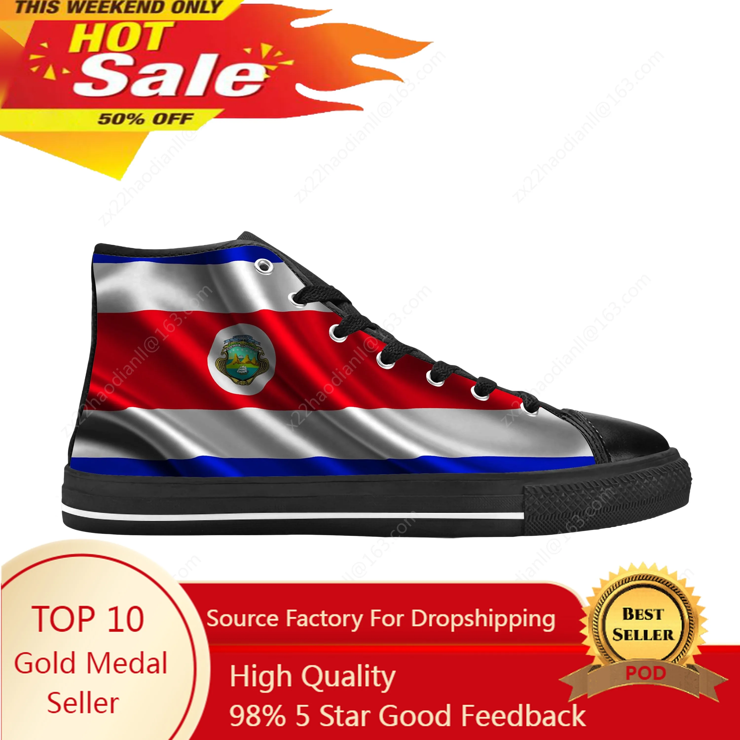 

Hot Costa Rica Rican Flag Patriotic Pride Fashion Casual Cloth Shoes High Top Comfortable Breathable 3D Print Men Women Sneakers