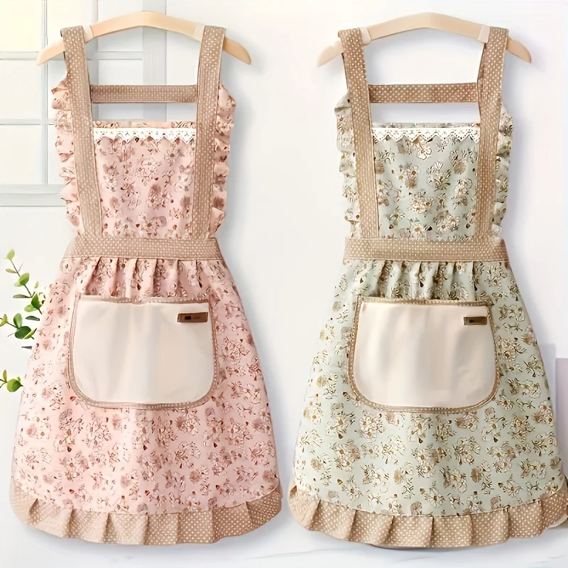 Cute Print Apron with Pockets Baking Kitchen Aprons for Cooking Adjustable Straps Painting Cleaning Aprons