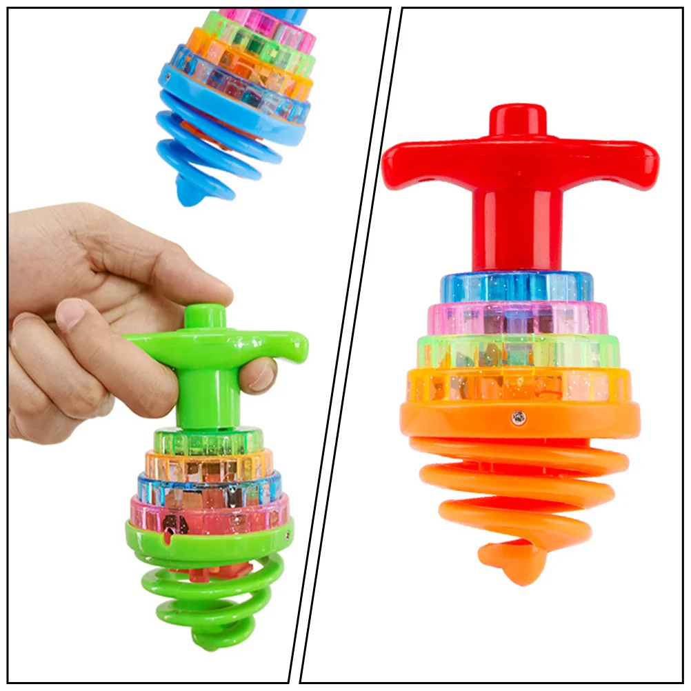 2 Pcs Colorful Flashing Top LED Toys Gyro Small Tops Gyroscope Light up Peg Kids Music Plaything Spinning