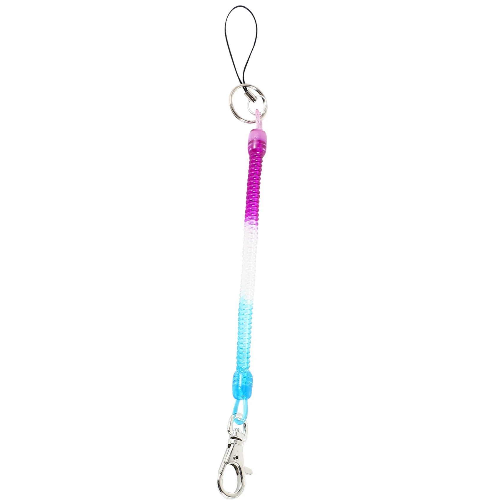 2X Lobster Hook Purple Blue Spring Stretchy Coil Keyring Keychain Strap Rope Cord-AT30