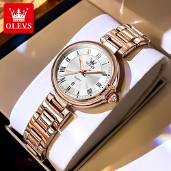 OLEVS Women Quartz Watch Fashion Rose Gold Stainless Steel Strap Waterproof Analog Wristwatch with Calendar Reloj Hombre