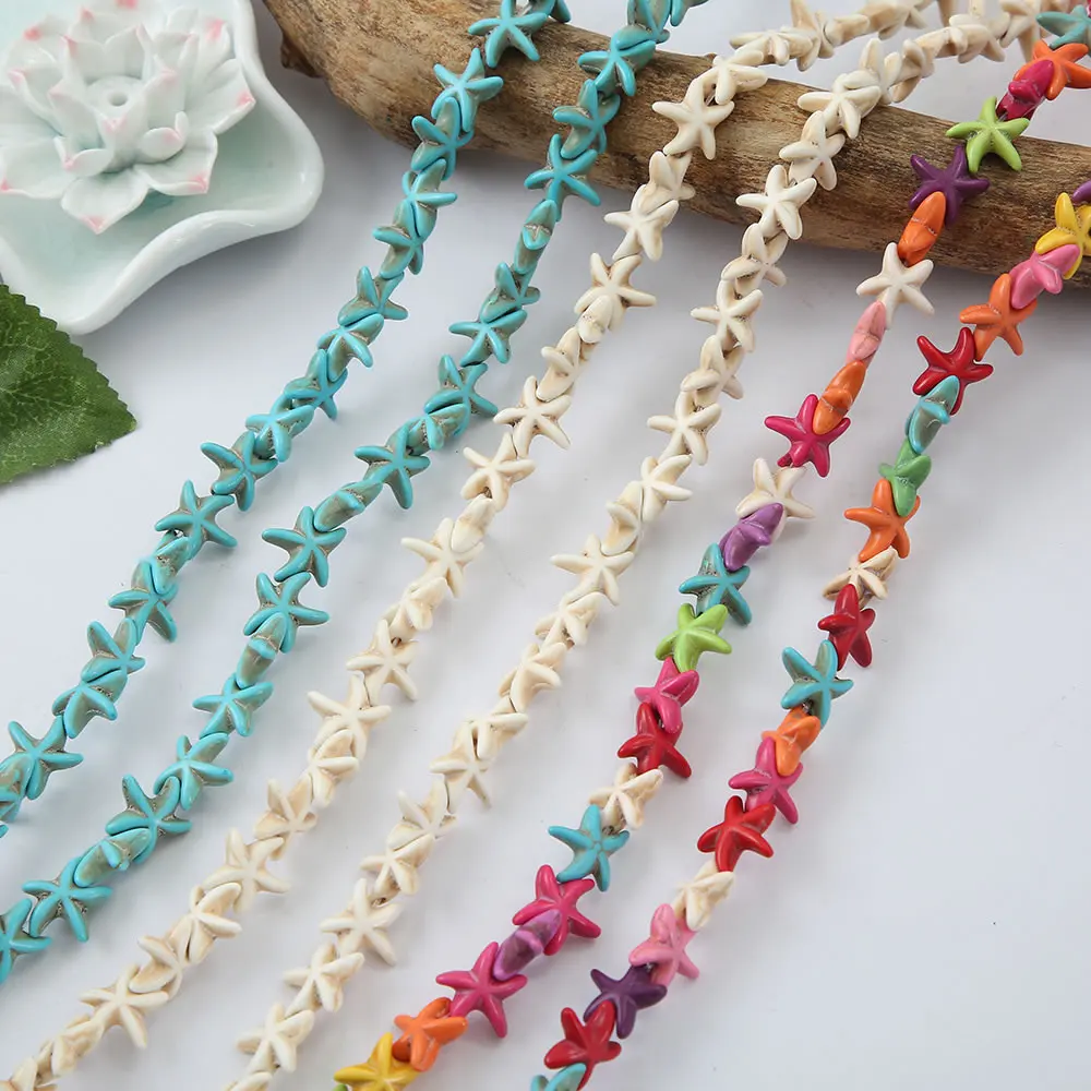 Linsoir Approx.38pcs/Strand 13x13mm Starfish Shape Turquoises Beads Loose Spacer Beads Seed Beads for DIY Jewelry Making