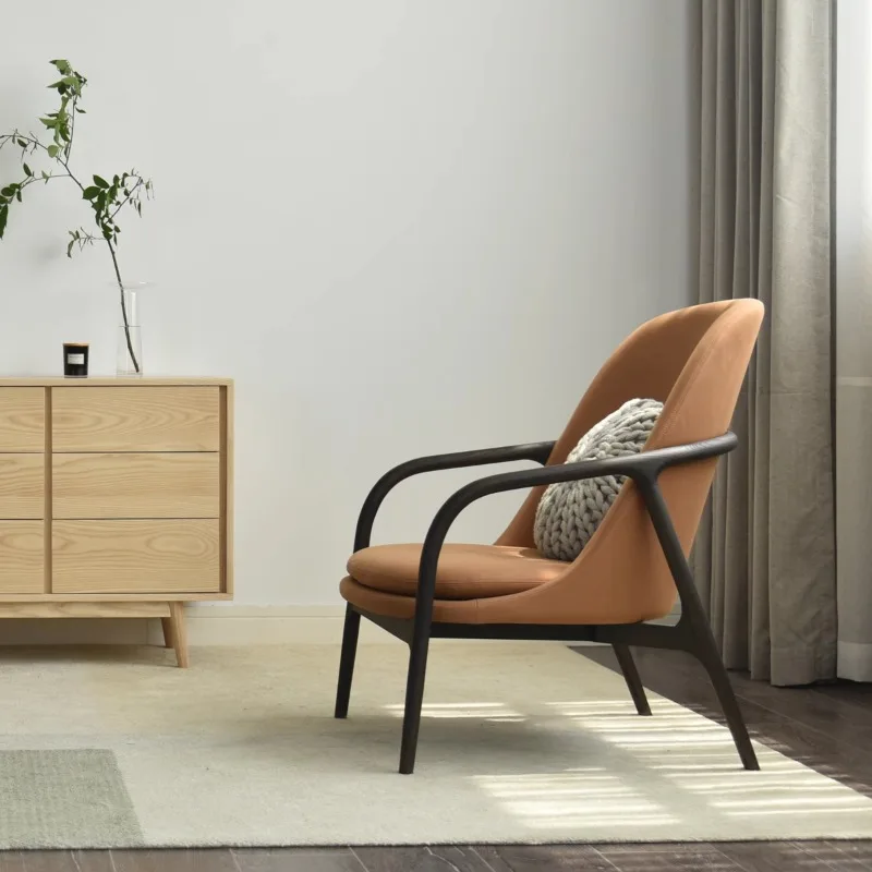 

Ash Walnut Log Wind Japanese Simple Living Room Study Sofa Chair Rest Chair