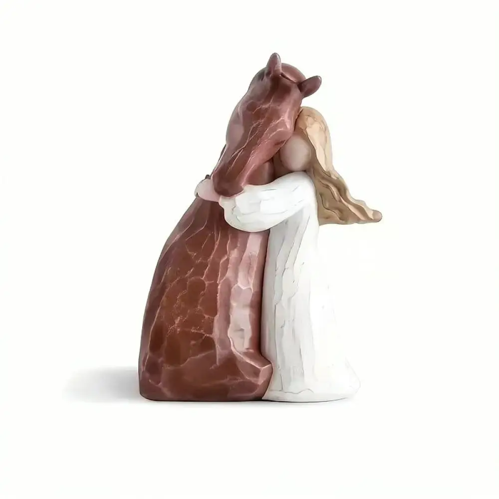 Resin Abstract Girl Embracing Horse Figurine Artistic Home Decor Statue For Office Table Shelf Desktop Ornament Gift