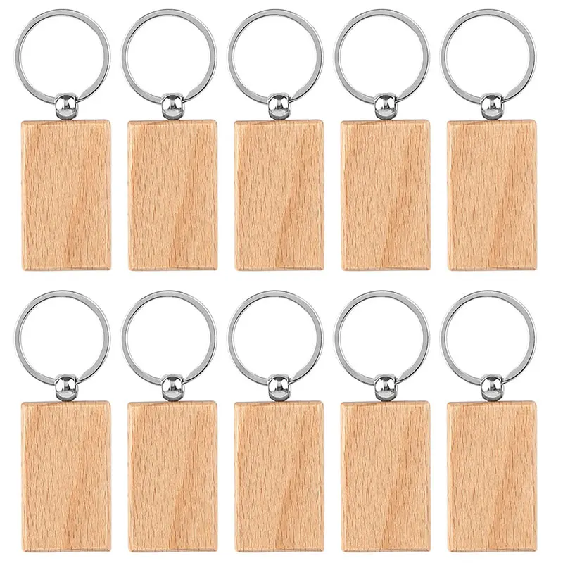 24pcs Blank Wooden Keychain Rectangular Engraving Key ID Can Be Engraved DIY