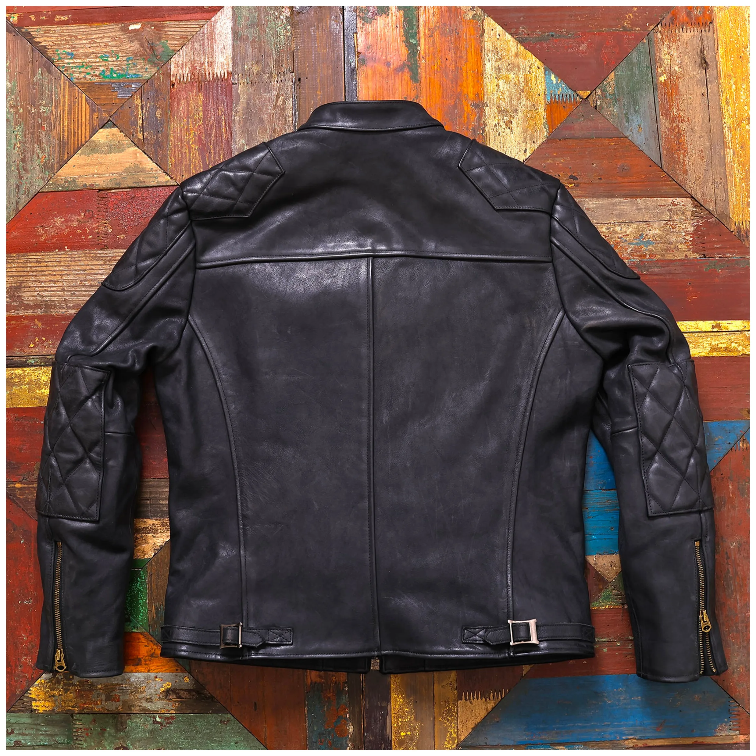 Tailor Brando Uncoated Brushed Wash Cowhide Men's Stand Collar Genuine Leather Biker Jacket