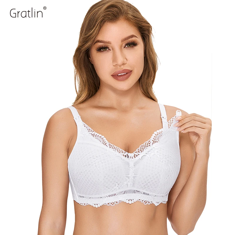 Gratlin Lace Nursing Bra  Maternity Wirefree Padded Breastfeeding Maternal Support Bralette For Pregnant Women Plus Size Sexy 