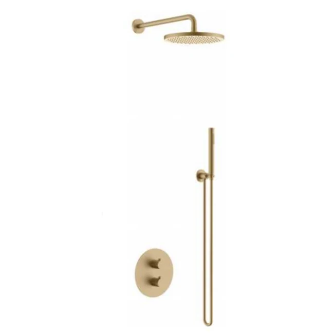 Rainfall Camping Restroom Brushed Brass Shower Handheld Thermostatic Shower Mixer Faucet Set