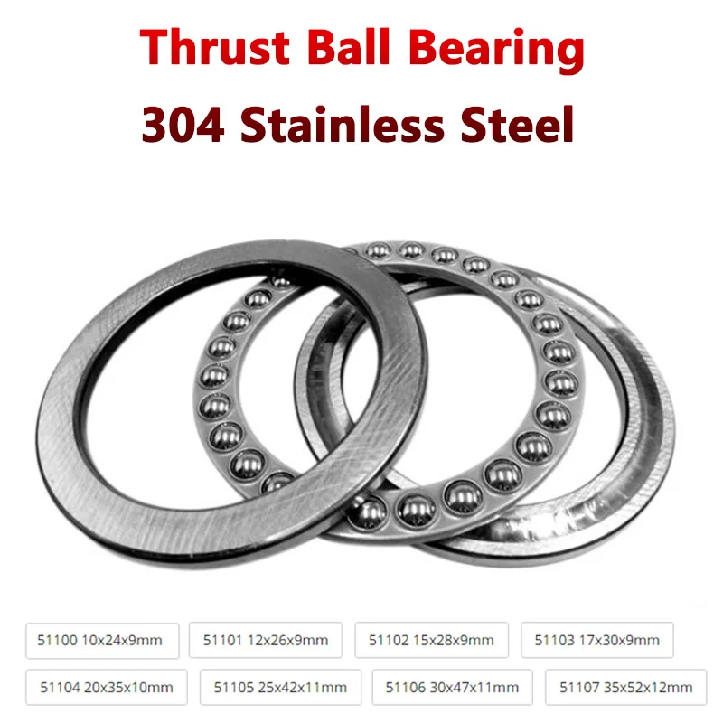 

1pc 304 Stainless Steel Thrust Ball Bearing 51100 51101 51102 51103 51104 51105 51106 51107 Plane Axial Thrust Ball Bearing