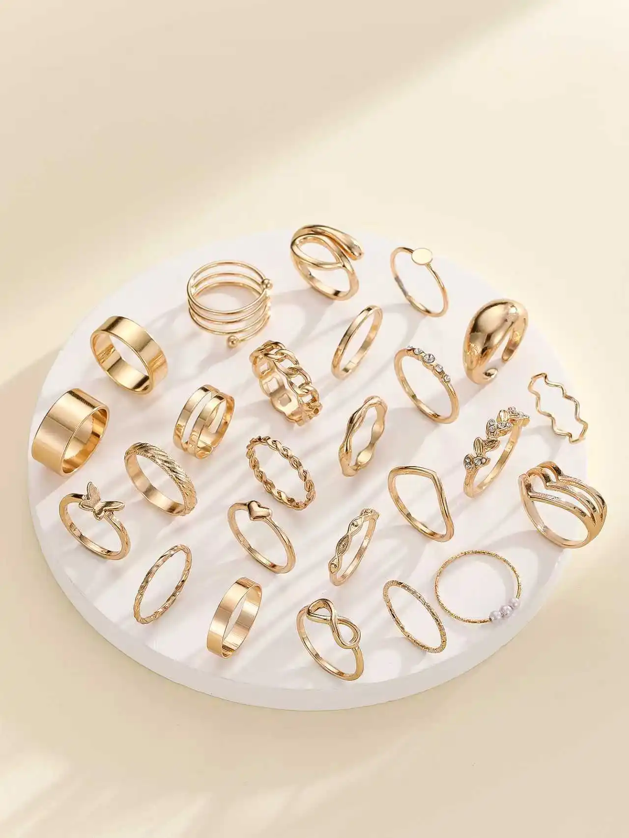 مجموعة خواتم نسائية كلاسيكية على شكل نجمة القمر على شكل ثعبان مجوفة مكونة من 25 قطعة