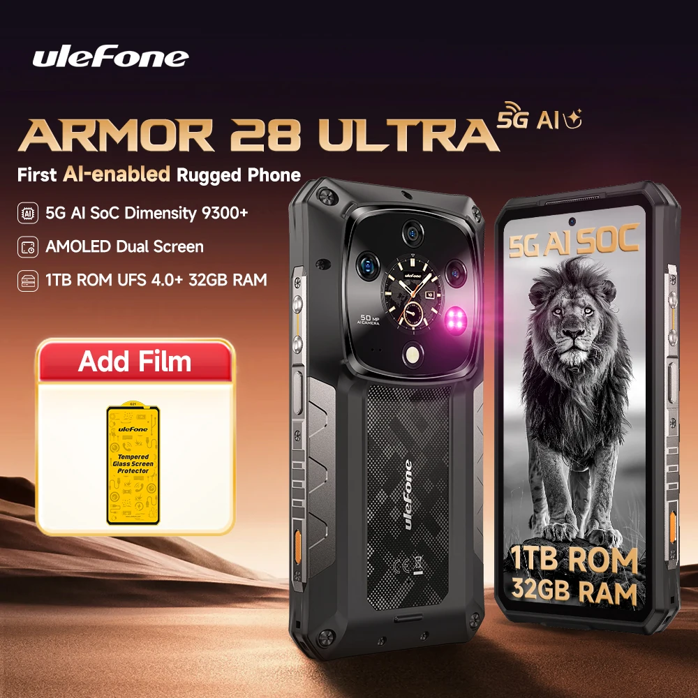 【Wereldpremière】Ulefone Armor 28 Ultra 5G AI robuuste telefoon 1TB ROM + 32GB RAM Android-smartphone AMOLED 6,67" 10600mAh mobiele telefoon