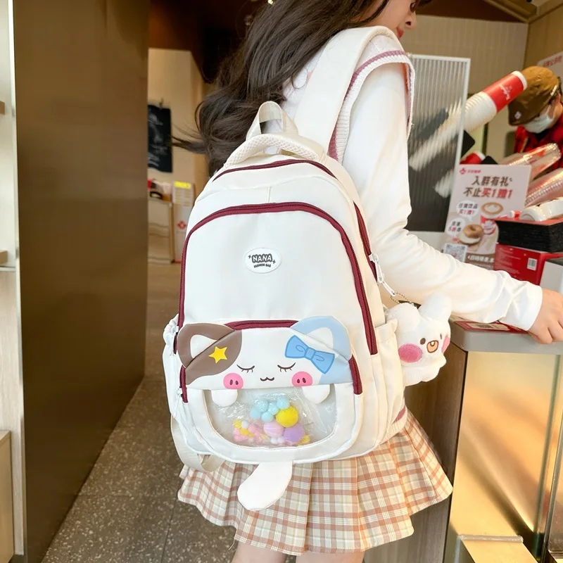 Cute kitten backpack 2024 winter new anime pain bag female college student schoolbag cartoon backpack