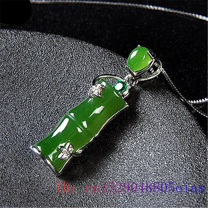 Jade Bamboo Pendant Gemstone Gifts Necklace Jewelry Chalcedony Agate Zircon Women 925 Silver Natural Chinese Fashion Charm